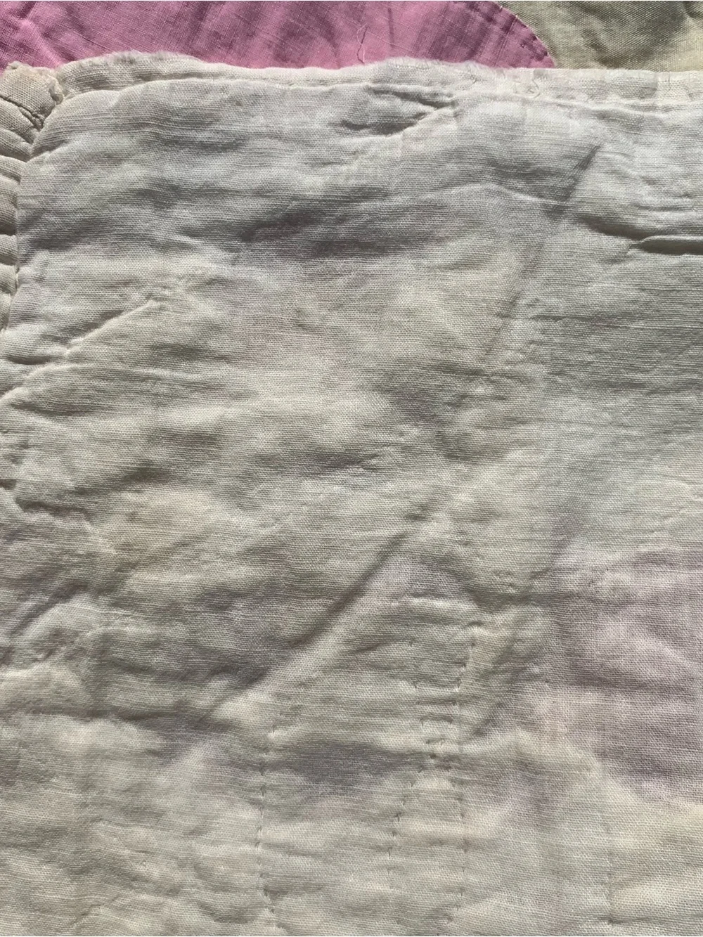 Antique pink & cream white floral patchwork cotton quilt